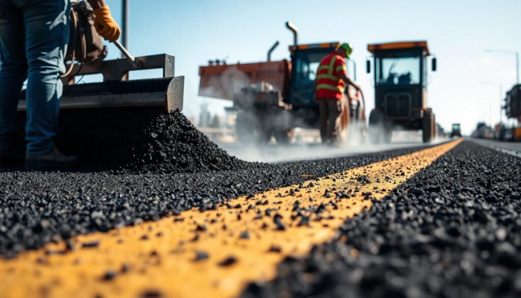 aplicación de asfalto en caliente para carreteras